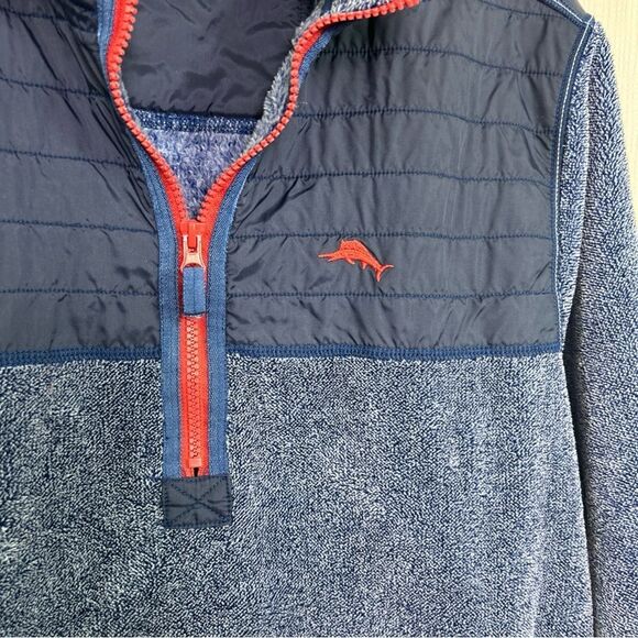 Tommy Bahamas Men’s Large Cascade Cozy Blue Half Zip Sweatshirt Front Pocket - Picture 3 of 10